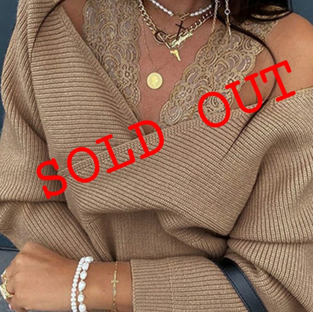Khaki Lace Sweater Top